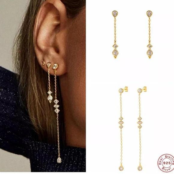 COPY - 2/$25 Linear Drop Post Thread Dangle Earrings - Picture 1 of 3